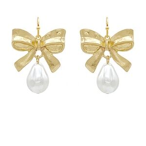 Ribbon & Pearl Drop Earrings